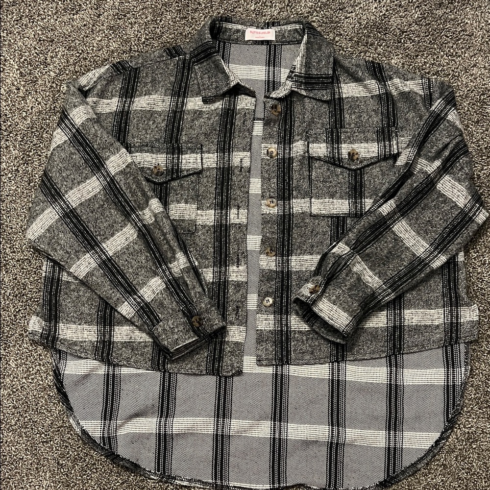 Butter-Melon Black and White Plaid Shirt